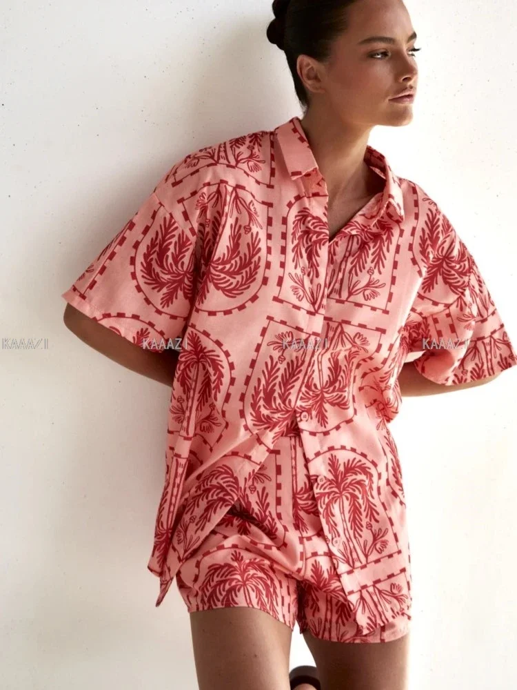 Повседневная модная женская рубашка с коротким рукавом принтом блузка верхняя