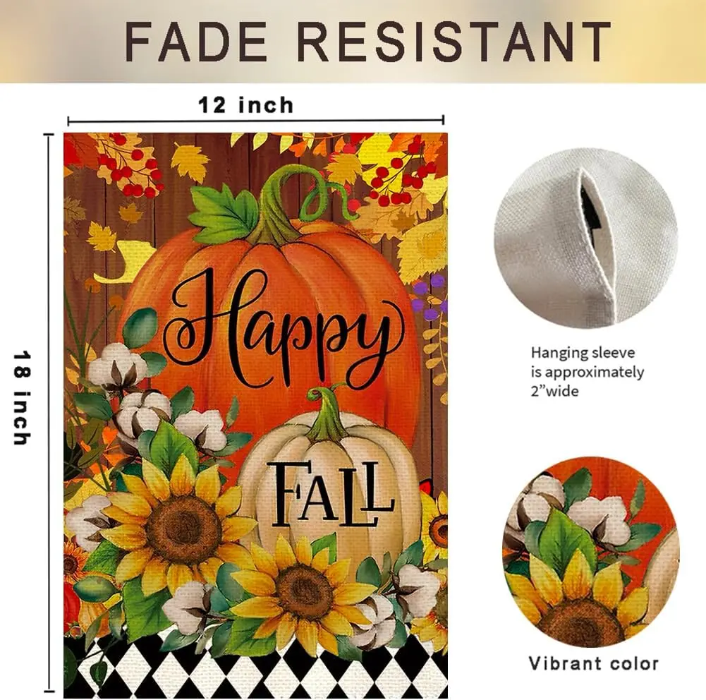 RABUSOFA счастливая осень сад флаг 12x18 дюймов двусторонний для улицы тыква Подсолнух