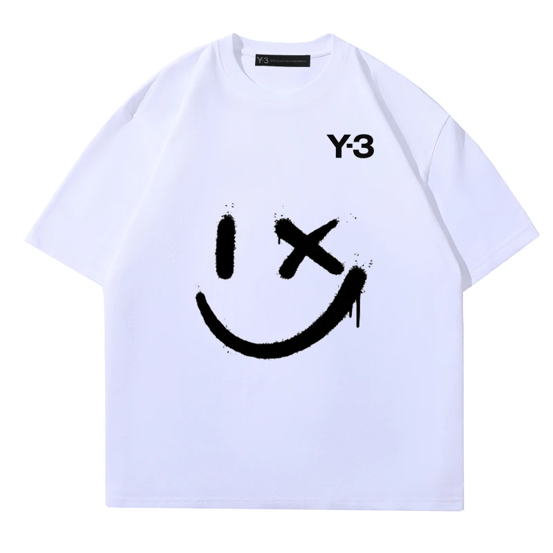 

Y-3 Y3 Yohji Yamamoto 23SS японская модная Минималистичная Повседневная Свободная футболка с принтом улыбающегося лица для мужчин и женщин