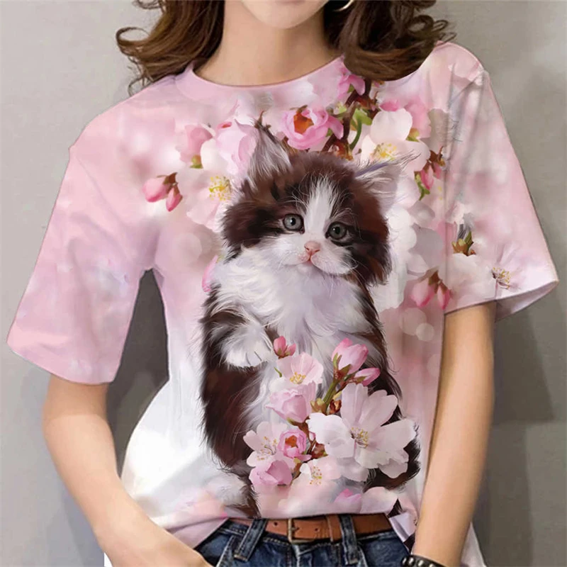 

Women's T Shirt Cute Cat 3d Print T-shirts Women Fashion Animal Tshirts Short Sleeve Tops Tees Kawaii Tops Painting Camisetas