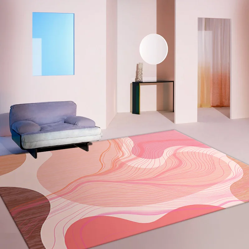 

Nordic Light Luxury Style Pink Gold Silk Carpet Living Room Rectangular Stitching Floor Mat Wind Girl Bedroom Full Bedside Rugs