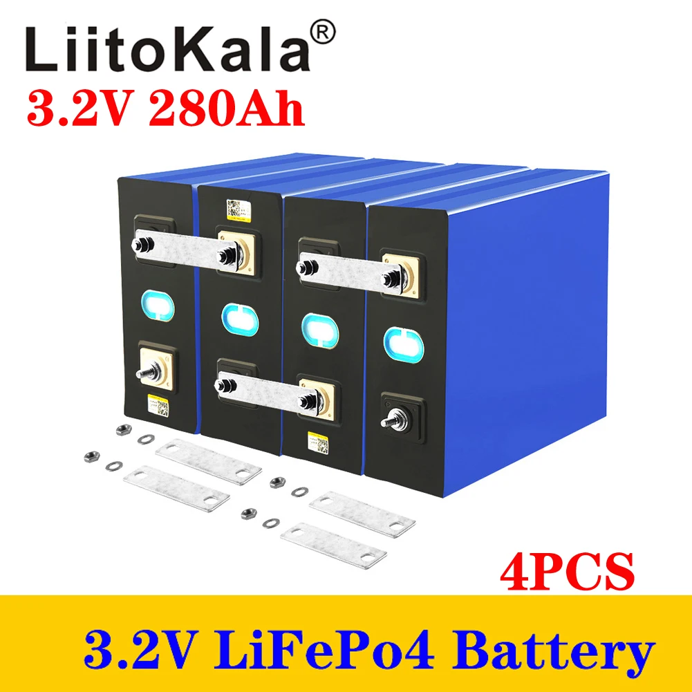 

4pcs LiitoKala 3.2V 280Ah lifepo4 battery DIY 12V 48V 280AH Rechargeable battery pack for Electric car RV Solar Energy Tax Free