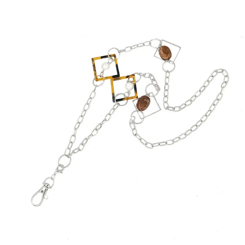 

Fashion Brown Bead Necklace Lanyard for Women Crystal Chain with ID Card Badge Holder Jewelry Key Holder Accessories