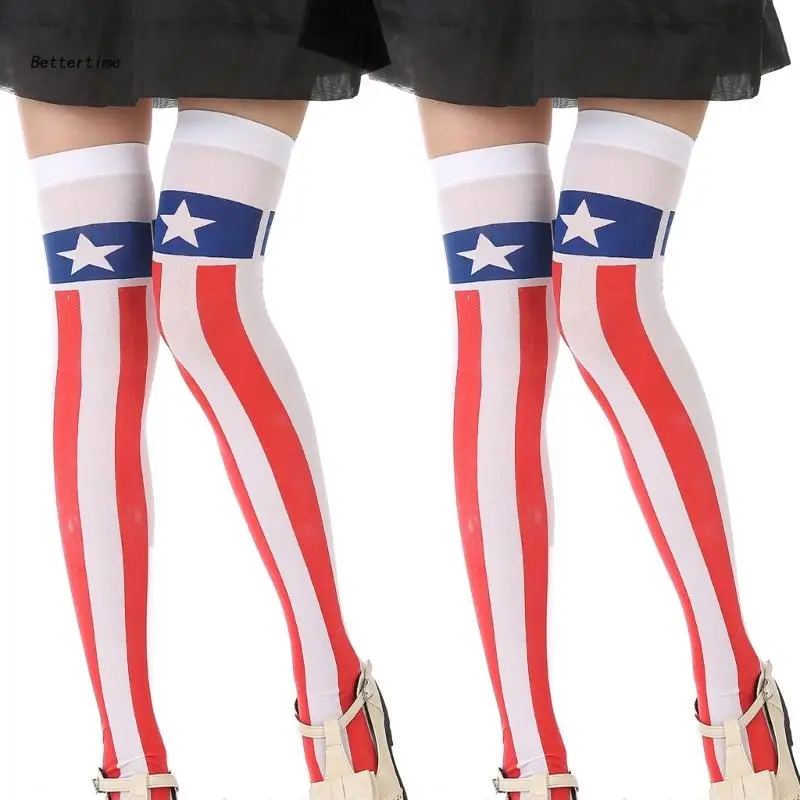 

B36D Star Striped Over Knee Thigh High Long Socks for Independence Day Party Costumes