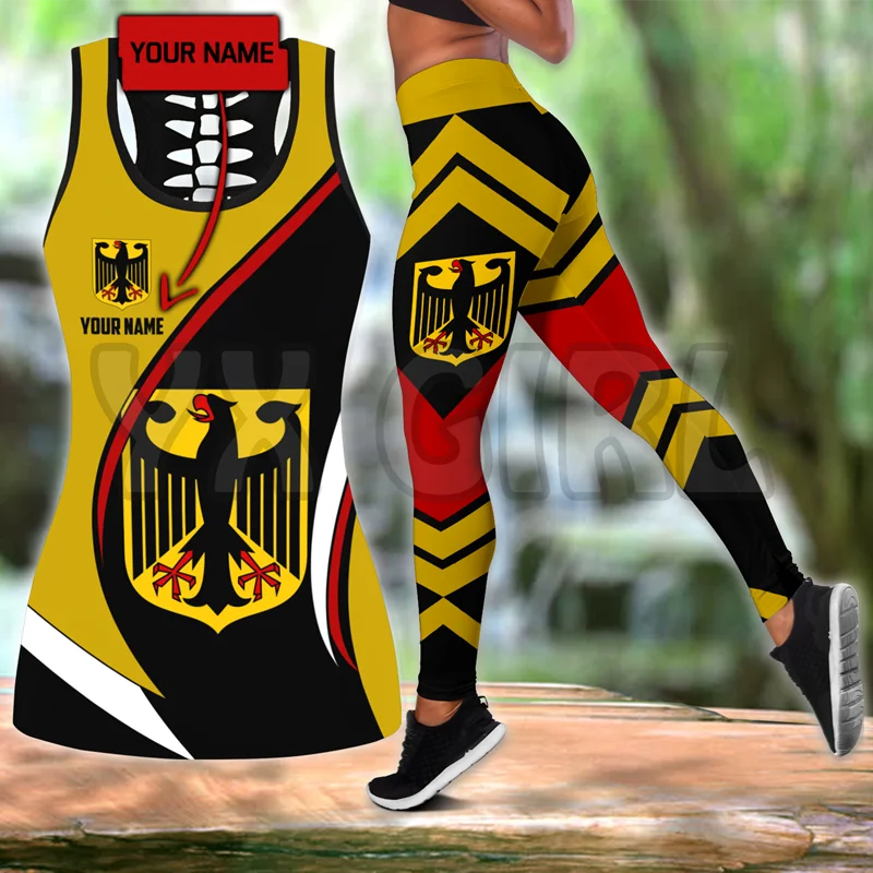 Germany Custom You Name Combo Tank Top + Legging 3D Printed Tank Top+Legging Combo Outfit Yoga Fitness Legging Women