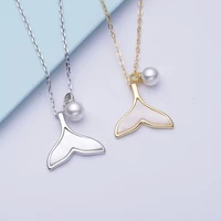 gold stainless steel new trendy shell fish tail pearl pendant women necklace high quality steel ladies clavicle chain jewelry