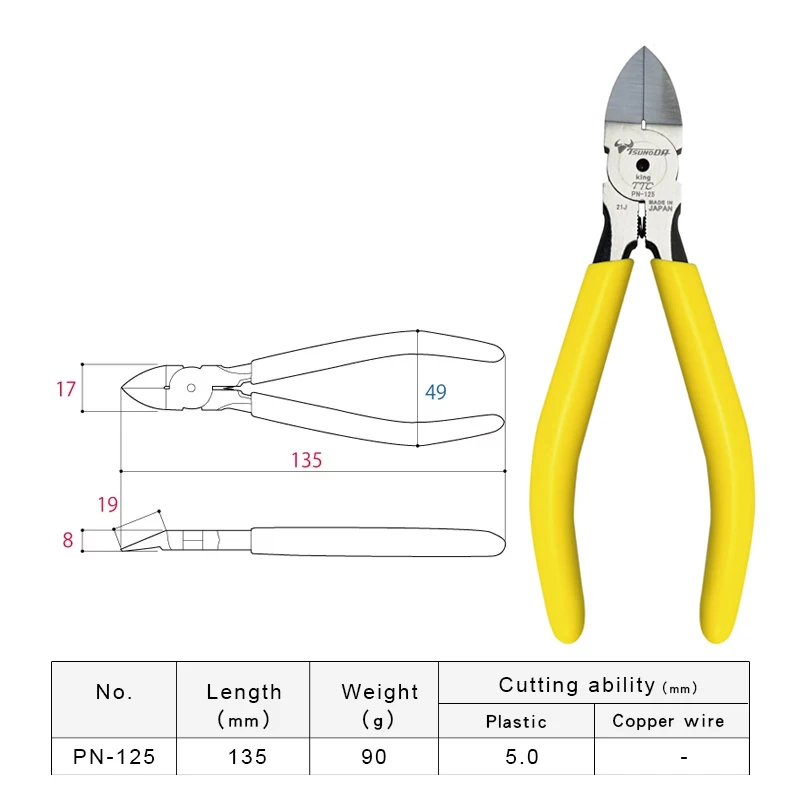 Инструменты TSUNODA King TTC, пластиковые плоскогубцы, кусачки для резки пластиковой медной проволоки и т. д., модель DIY, резак PN-125 | 150 | 175 | 200
