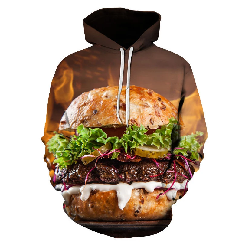 

2022 Funny Hamburger Hoodies 3D Print Fashion Streetwear Men Women Sweatshirts Hoodie Harajuku Hip Hop Tracksuit Clothing