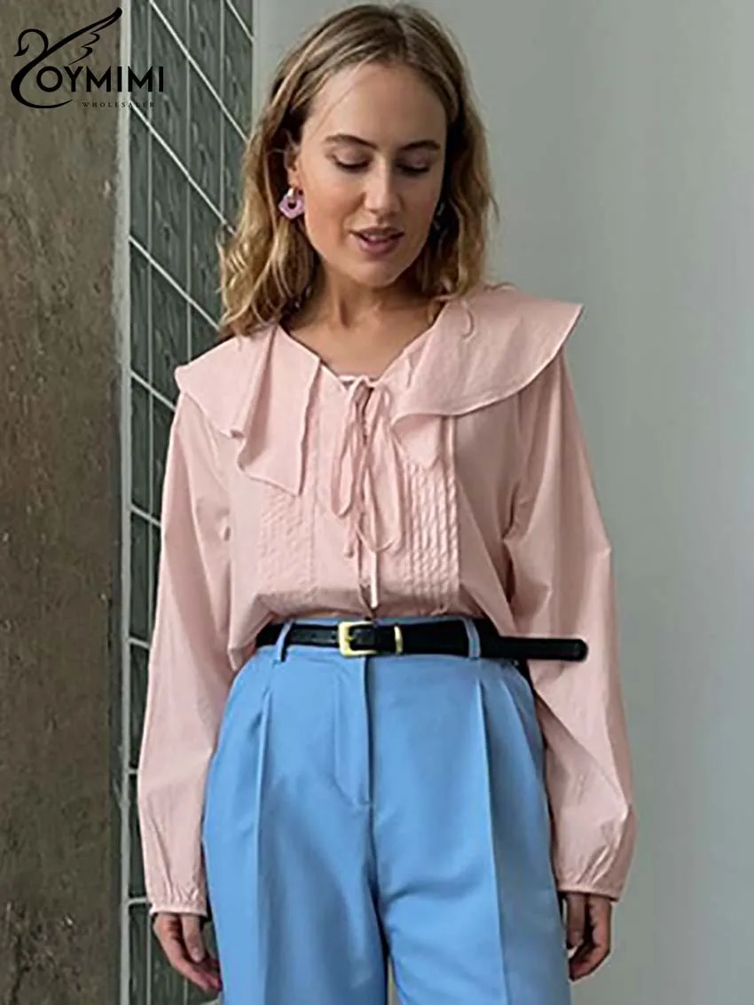 Oymimi модная белая плиссированная женская блузка повседневные рубашки на шнуровке