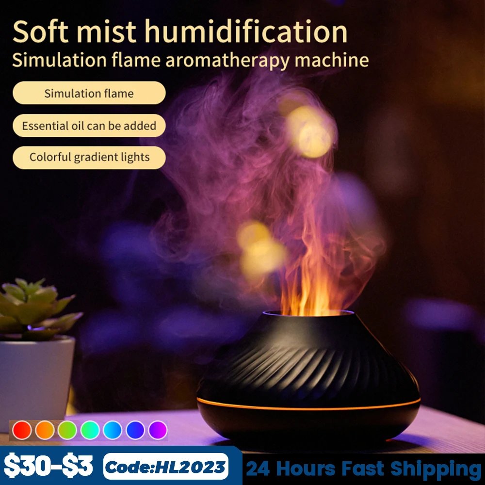 

C20 Volcanic Flame Aroma Diffuser Essential Oil Lamp 130ml USB Portable Air Humidifier with Color Night Light Mist Maker Fogger