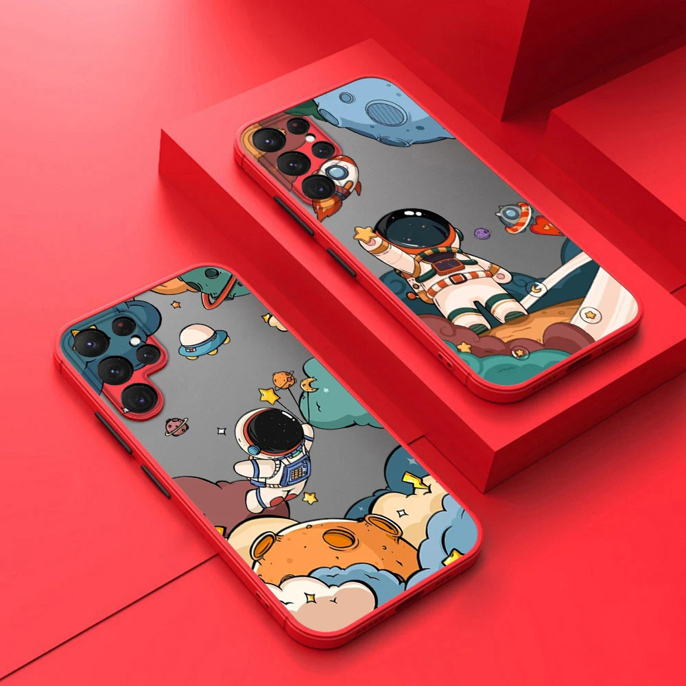 

oon Cute Astronaut Art Phone Case For Samsung S22 S21 Ultra S20 FE S10E S10 Lite Plus Frosted Translucent Matte Cover