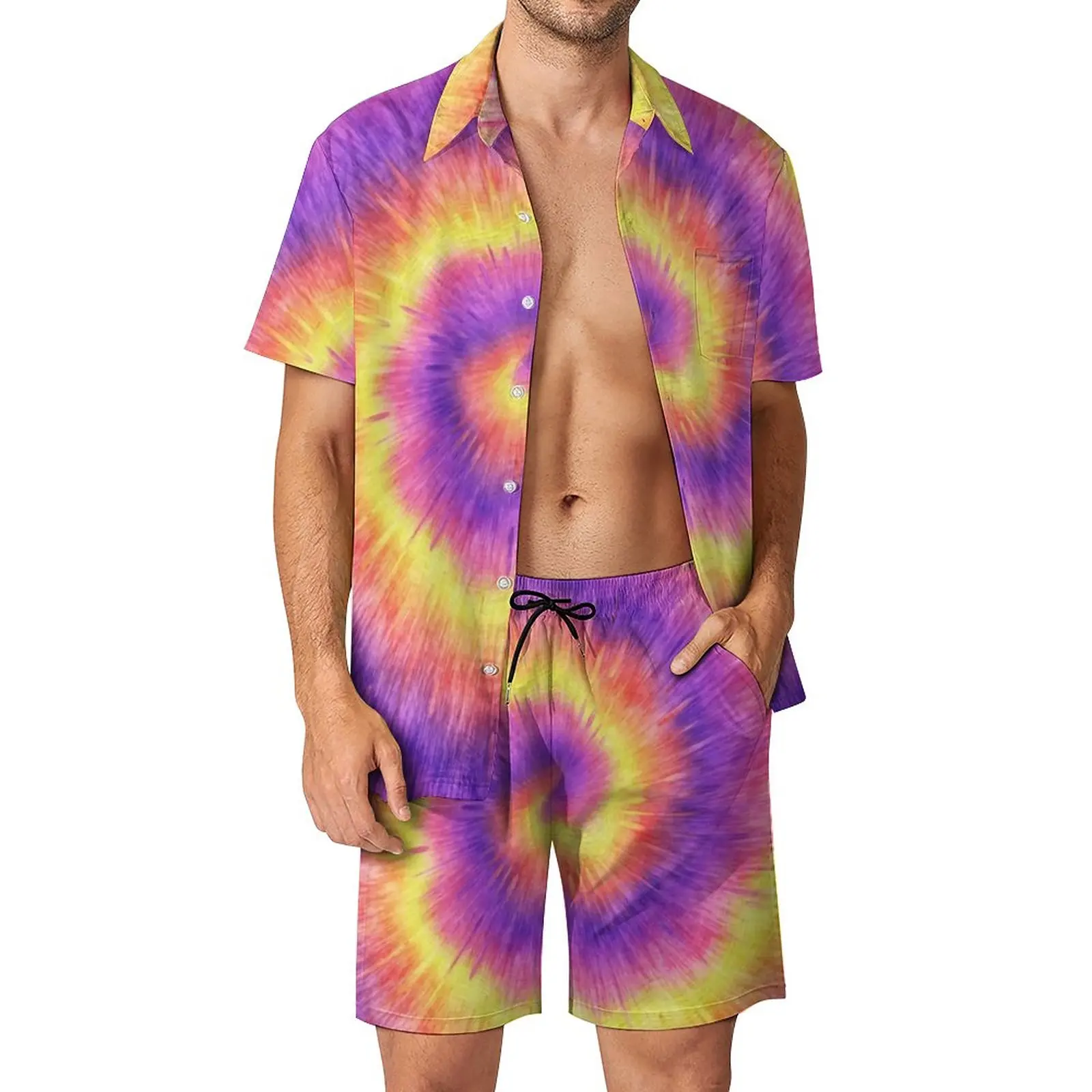 

Мужской комплект из рубашки и шортов с коротким рукавом, в стиле ретро