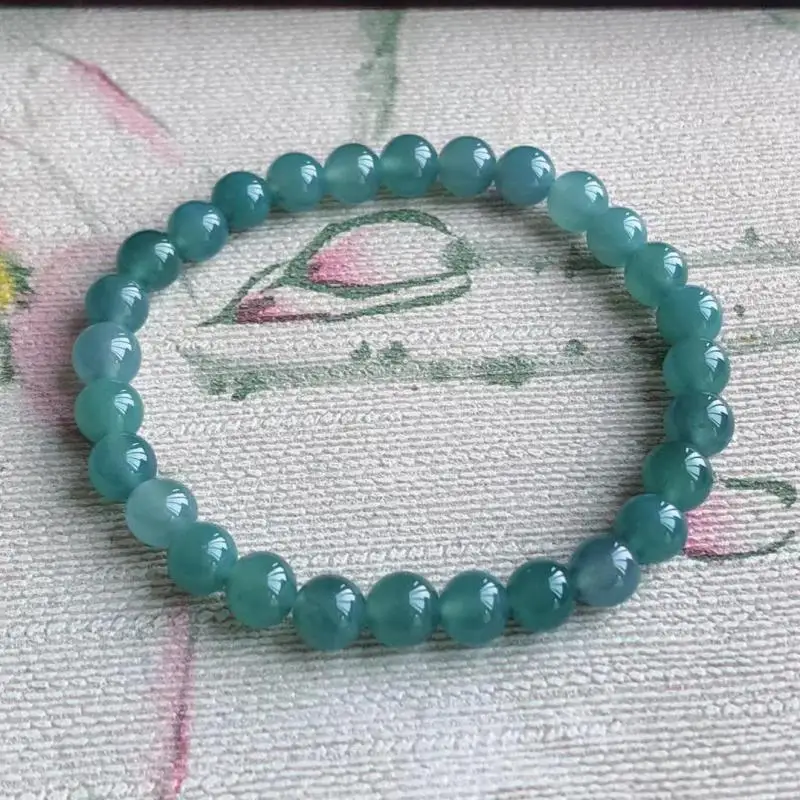 Браслет Из бирманского нефрита класса А с голубым нефритом