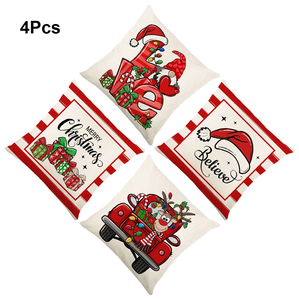 

Чехол на рождественскую подушку, 4 шт., портативный декоративный чехол на рождественскую тематику для дома, офиса, кровати, дивана, автомобил...