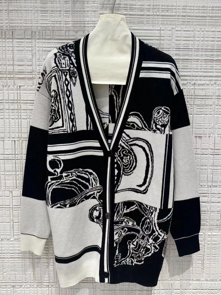 Роскошный брендовый дизайн 2024 новинка осени и зимы вязаный черный кардиган