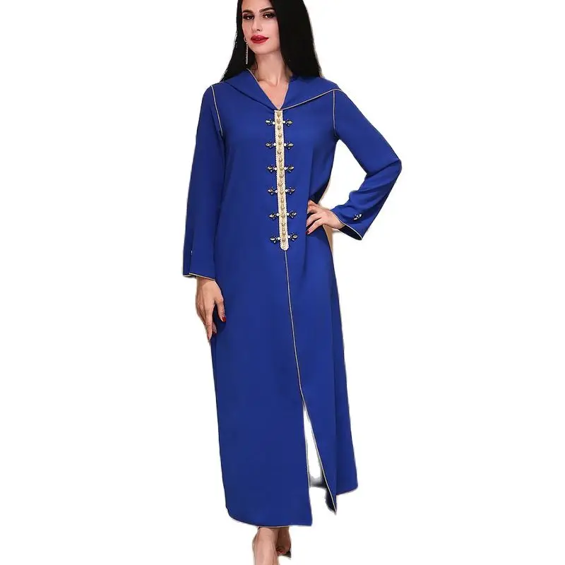 

Apricot Gold Edge Hand Sewn Diamond Robe Middle East Morocco Dubai Elegant Long Dress 2022 New Fashion Ramadan Dresses Muslim
