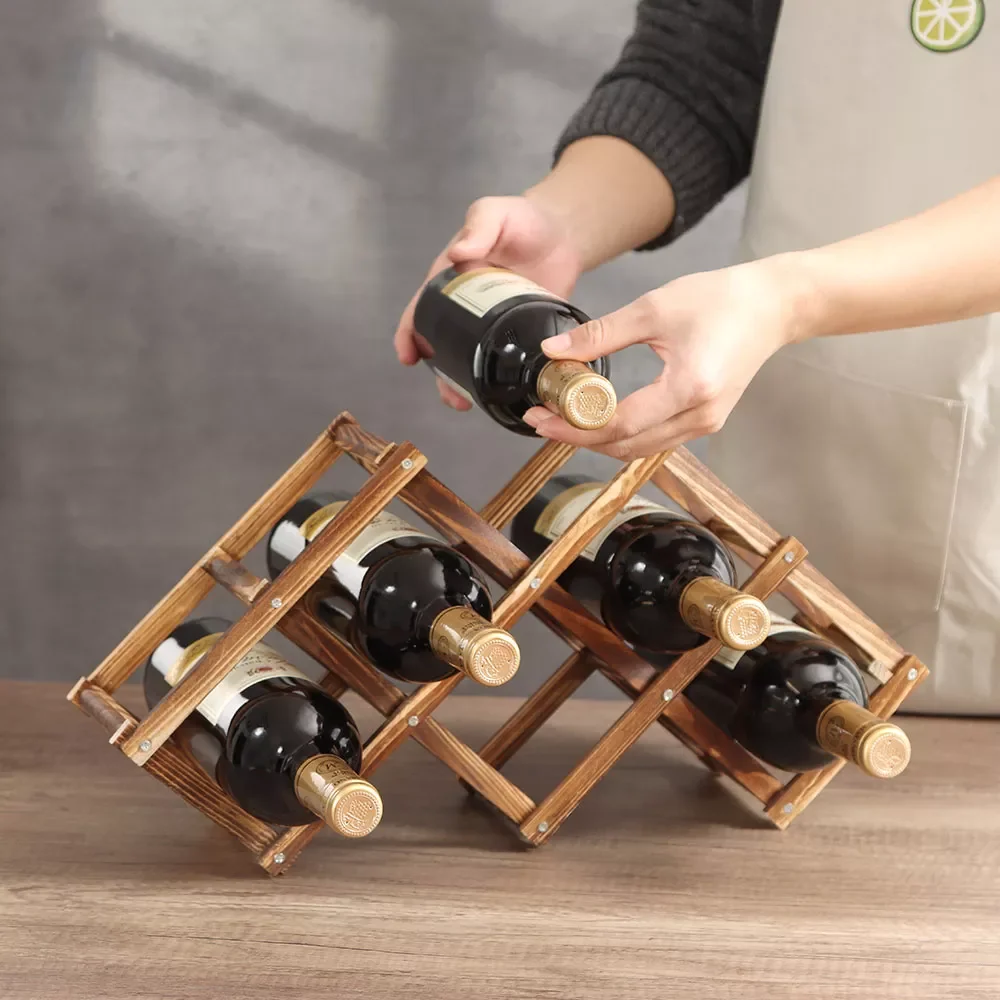 

2022New Alcohol Holder Decor Wooden Bottle Racks Cabinet Shelf Shelves For Wine Wood Bar Whiskey Storage Stand Wood Foldable Dec