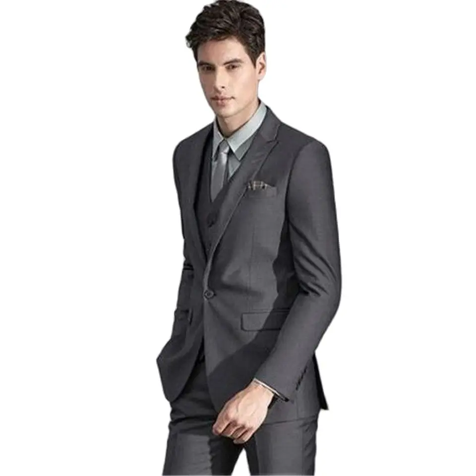 

New Classic Men’s Suit Smolking Noivo Terno Slim Fit Easculino Evening Suits For Men Homme Trajes De Hombre Grey Wedding Tuxedo
