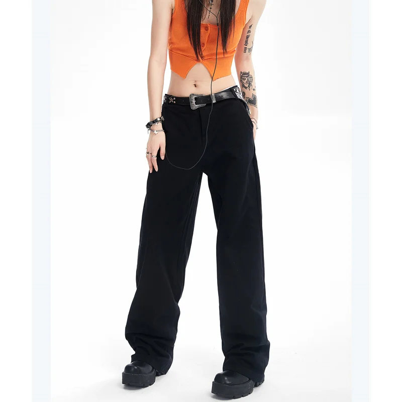

2023 Hot sale Women Black Jeans Embroidery Low Waist Baggy Straight High Street American Autumn New Fashion Vintage Wide Leg Den