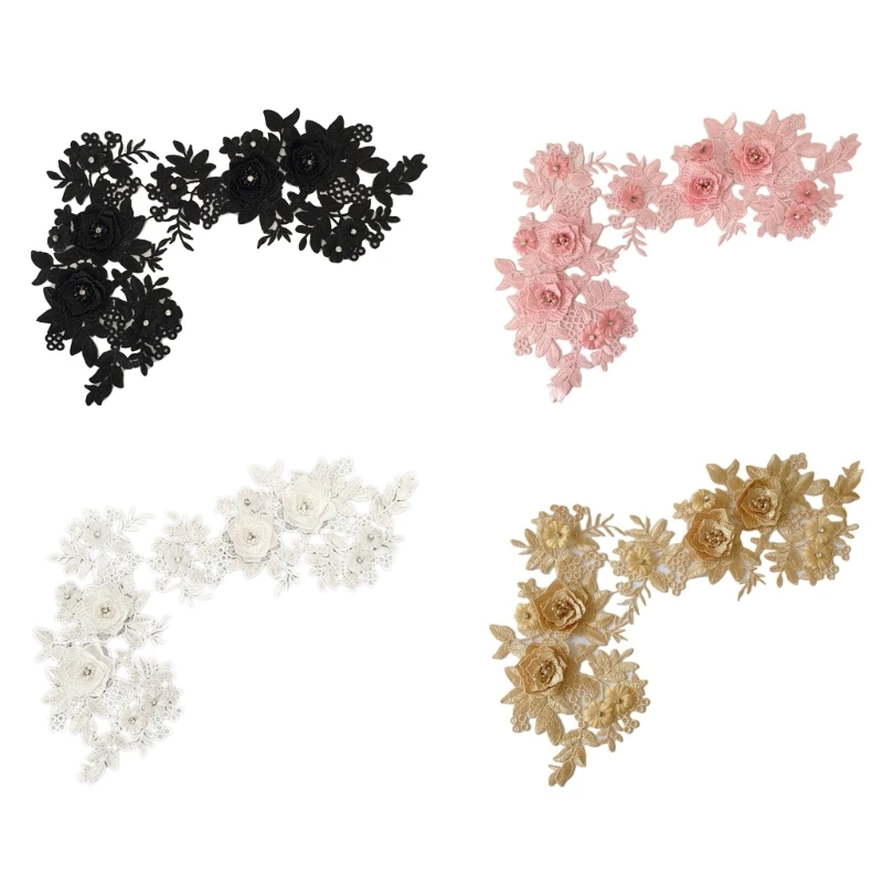 

2x Sewing Flower Fabric Collar Patch Motif Wedding Gown Dress Bridal DIY Crafts