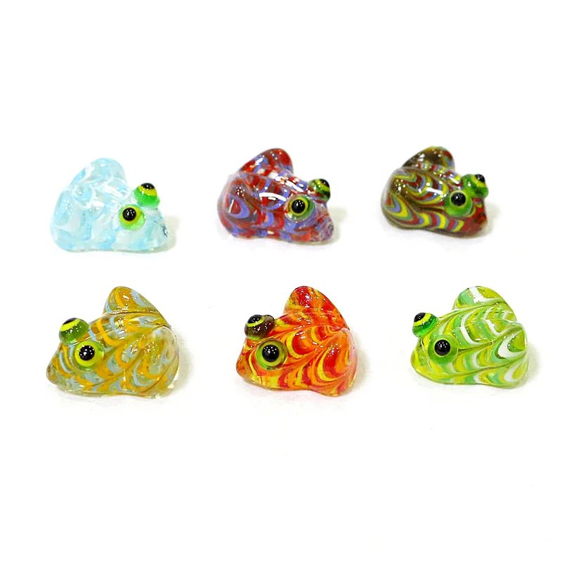

6pcs Custom Murano Glass Frog Mini Figurines Ornaments Cute Easter Cartoon Animal Tiny Toad Statues Home Desk Fairy Garden Decor