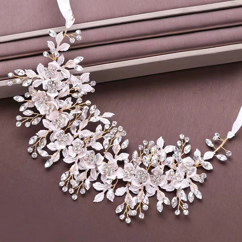 

Exquisite Fashion White Leaves Flowers Women's Zircon Hair Band Hair Accessories Simple Bride Princess Wedding Dress Headwear