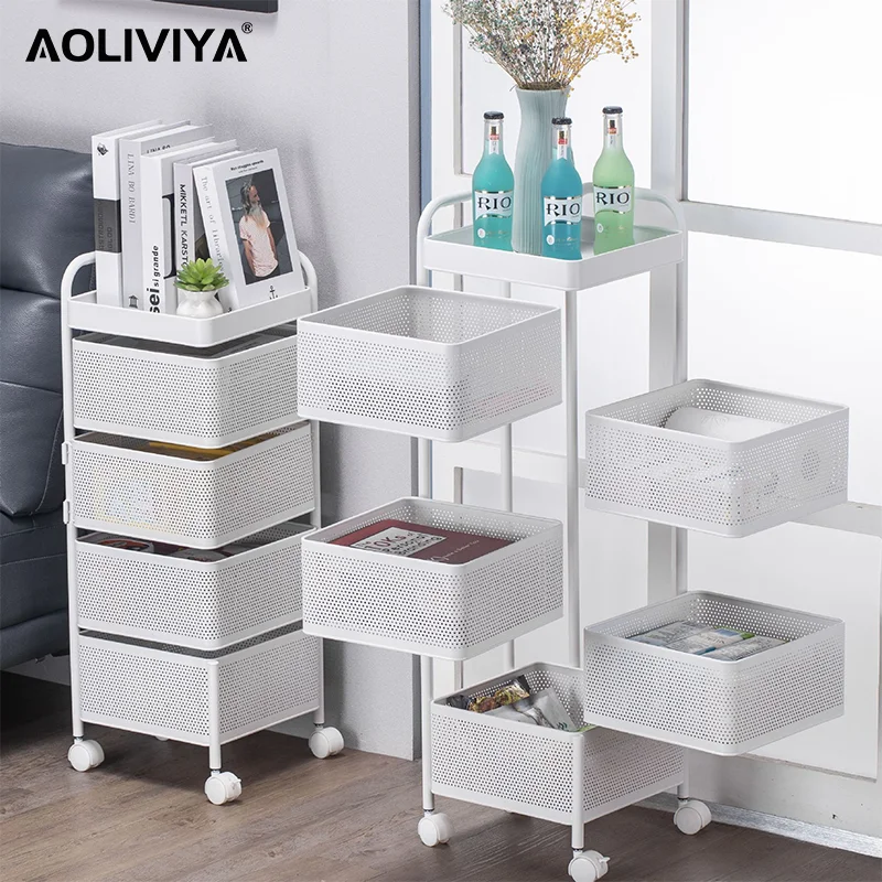 

AOLIVIYA Kitchen Vegetable Revolving Rack Floor-to-ceiling 5-story Large-capacity Bathroom Shower Gel Trolley Storage Rack