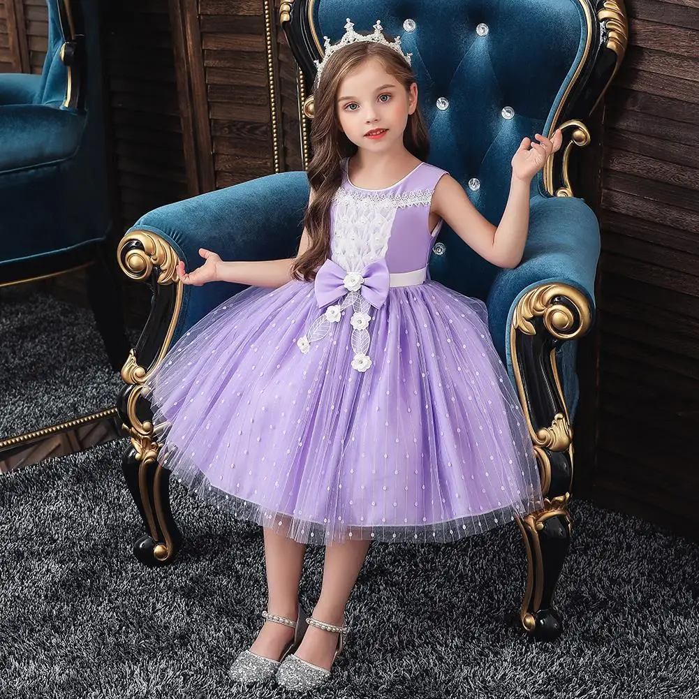 

Elegant Flower Girl Wedding Dress Purple Baby Girl Birthday Dresses for 2 Years Old Fluffy Kids Girl Dress for Party