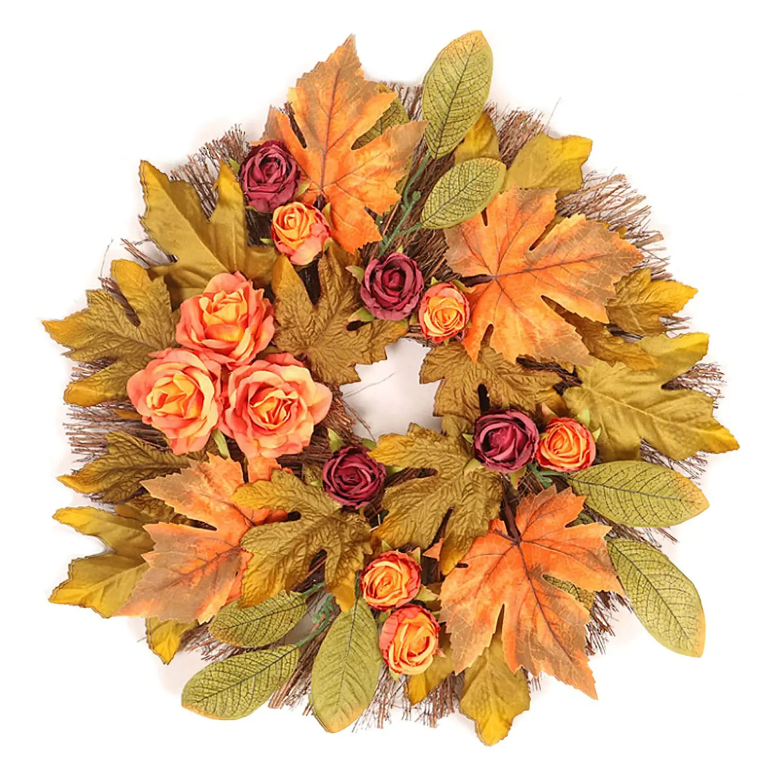

Maple Floral Front Door Wreath Autumn Harvest Maple Leak Rose Artificial Wreaths Halloween Wreath Floral Door Decoration For