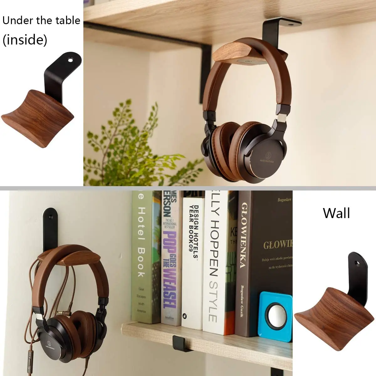 Universal Headphones Stand Headset Holder Hanger Wall-mounted Wood Walnut Headset Hook Metal Display Rack Earphones Accessorie enlarge