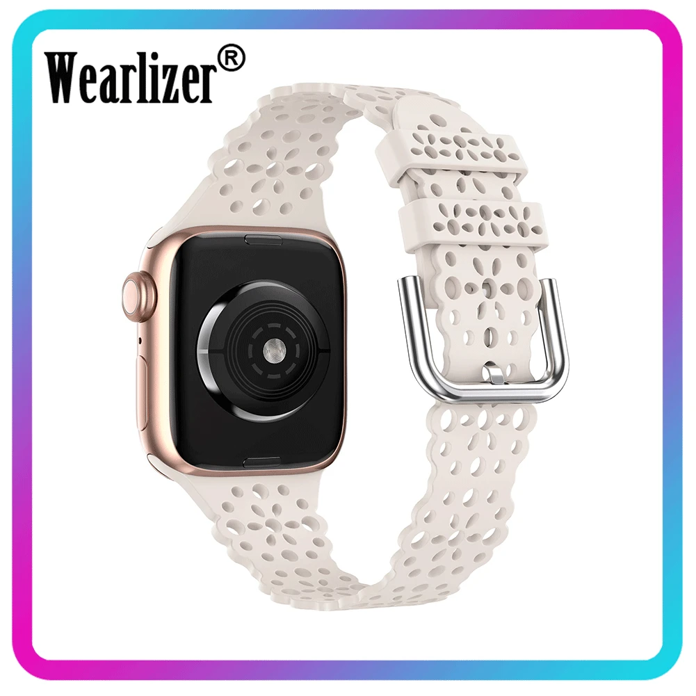 

Wearlizer Silicone Watch Band for Apple Watch 38mm 40mm Women Silicone Lace Band for iwatch Series 7 Breathable Waterproof Band