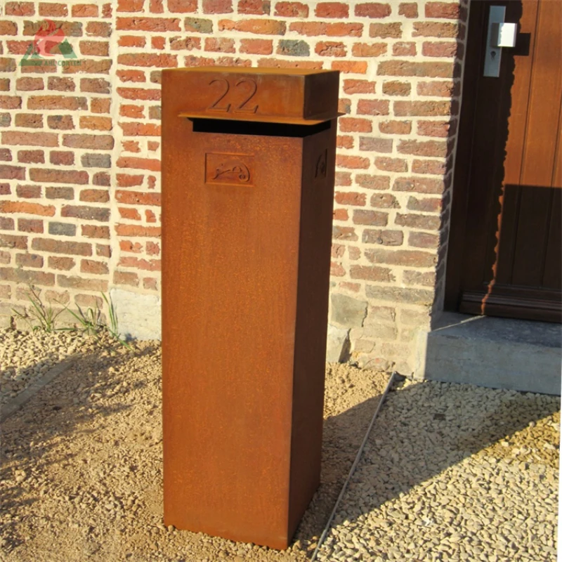 

Free standing corten steel modern metal mailbox with intercom