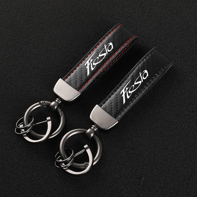 

Carbon Fiber Leather Car KeyChain Custom Made Sports Key Rings with colorful logo For Ford Fiesta Car Accessories