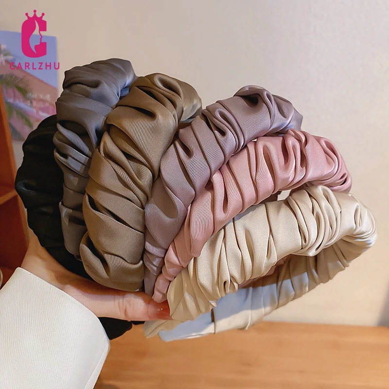 

Модный изысканный однотонный тканевый обруч для волос со складками обруч для волос дизайнерские повязки на голову украшение аксессуары для женщин оптовая продажа