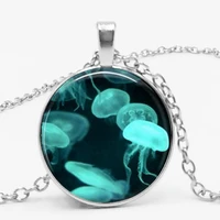 2019 hot fashion sailor deep sea jelly element glass round pendant necklace men and women jewelry statement necklace