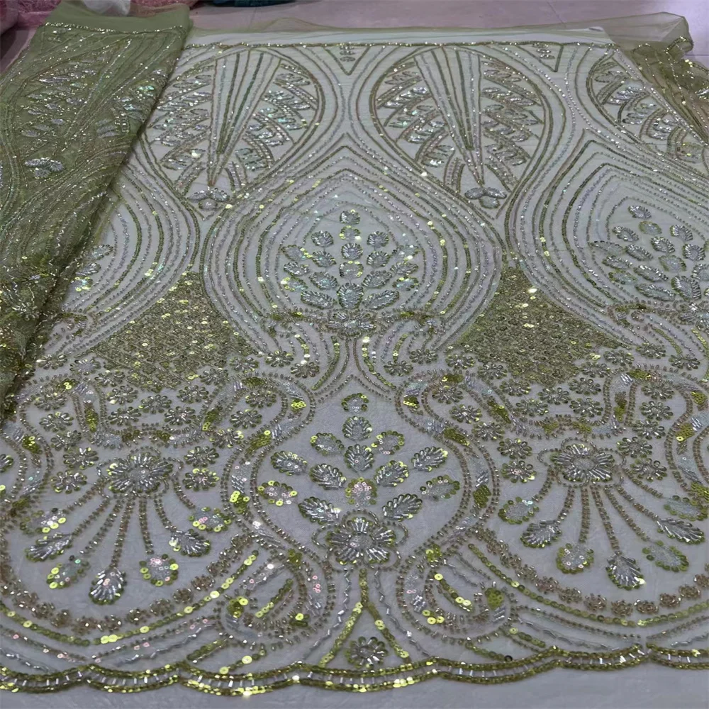 

Тюль с вышивкой из французских бусин, кружевная ткань 2023 высокого качества, 5 ярдов, африканская Нигерия, тюль, сетчатая ткань для свадебного платья cd-0240
