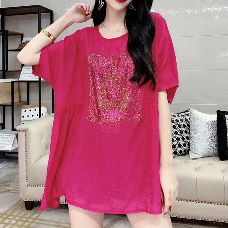 Женская одежда 2023 летняя уличная со стразами хлопковая льняная блузка модная