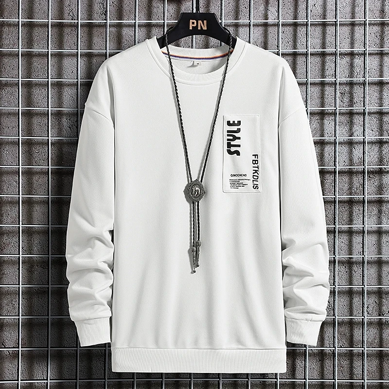 

2022 однотонный черный Белый свитшот с принтом Мужские толстовки большого размера 4XL 5XL Весна Осень Толстовка Повседневная Уличная одежда