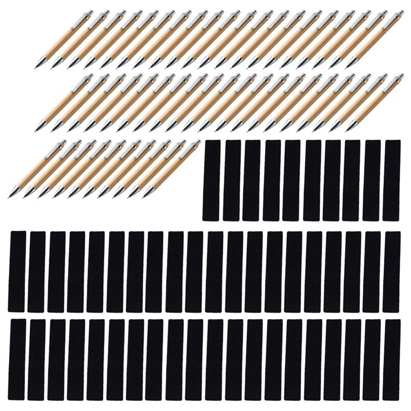 

50Pcs Ballpoint Pen Engraved Bamboo Pens School Wedding Gift Decoration With 50Pcs Bag