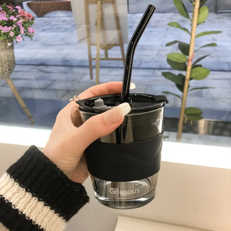 

High Value Portable Coffee Cup Personality Wind Household Water Cup Accompanying Breakfast Straw Glass Wholesale