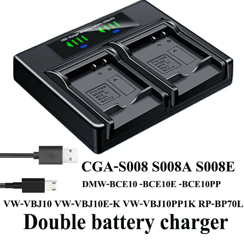 

Двойное зарядное устройство для аккумулятора Panasonic CGA-S008 S008A S008E DMW-BCE10 BCE10E BCE10PP