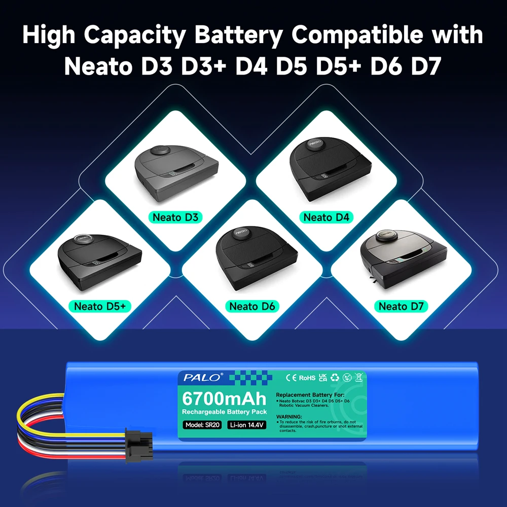 Аккумулятор PALO 14 4 В 6700 мАч для Neato Botvac D3 + D4 D5 D6 D7 D301 D303 D502 D503 D701 D702 D703 пылесос D705