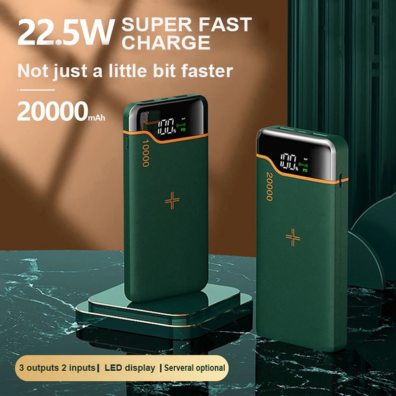 20000mAh Портативный мобильный источник питания 15W Беспроводное быстрое зарядное