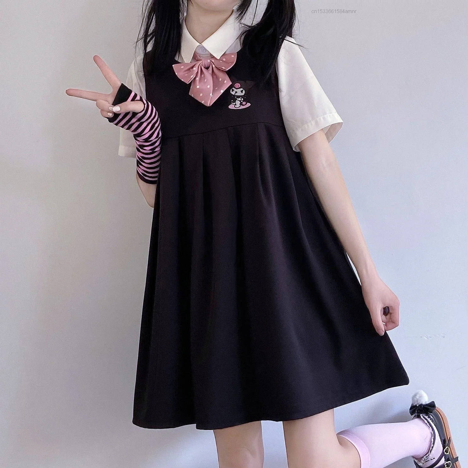 

Одежда Sanrio, японское милое студенческое платье JK Kawaii Lolita, однотонная Мягкая юбка-жилет, женское платье в студенческом стиле Kuromi Melody