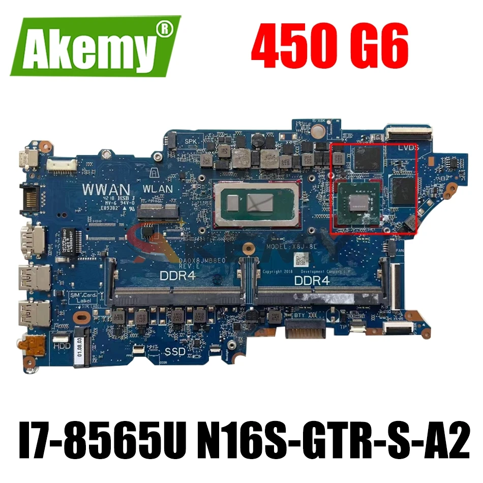

for hp 450 G6 laptop motherboard W/ SREJP/I7-8565U CPU N16S-GTR-S-A2 GPU L44892-601 L44892-501 L44892-001 DA0X8JMB8E0