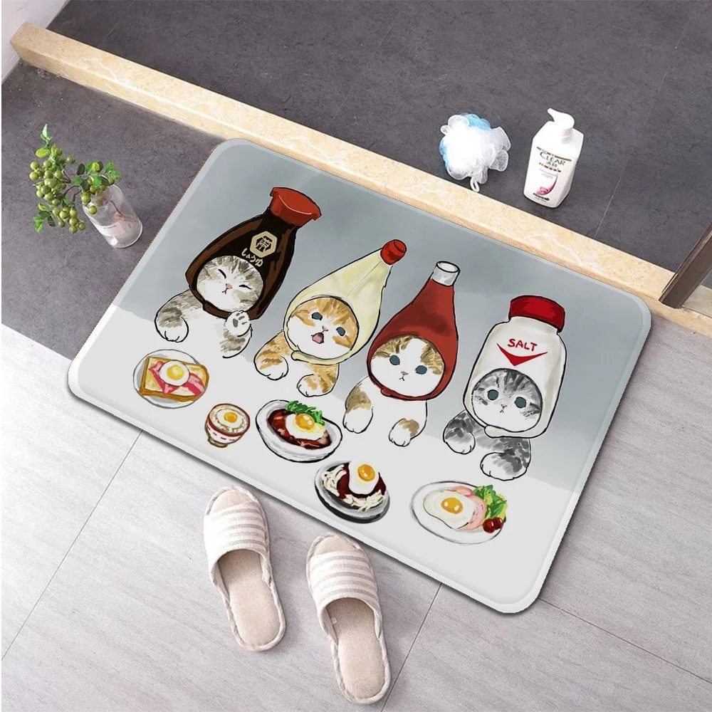

Kitchen Carpet Washable Flannel Rug Bathroom Indoor Hallway Mats Coffee table Cartoon Cat Mat bedside Parlor Mat Room Carpets