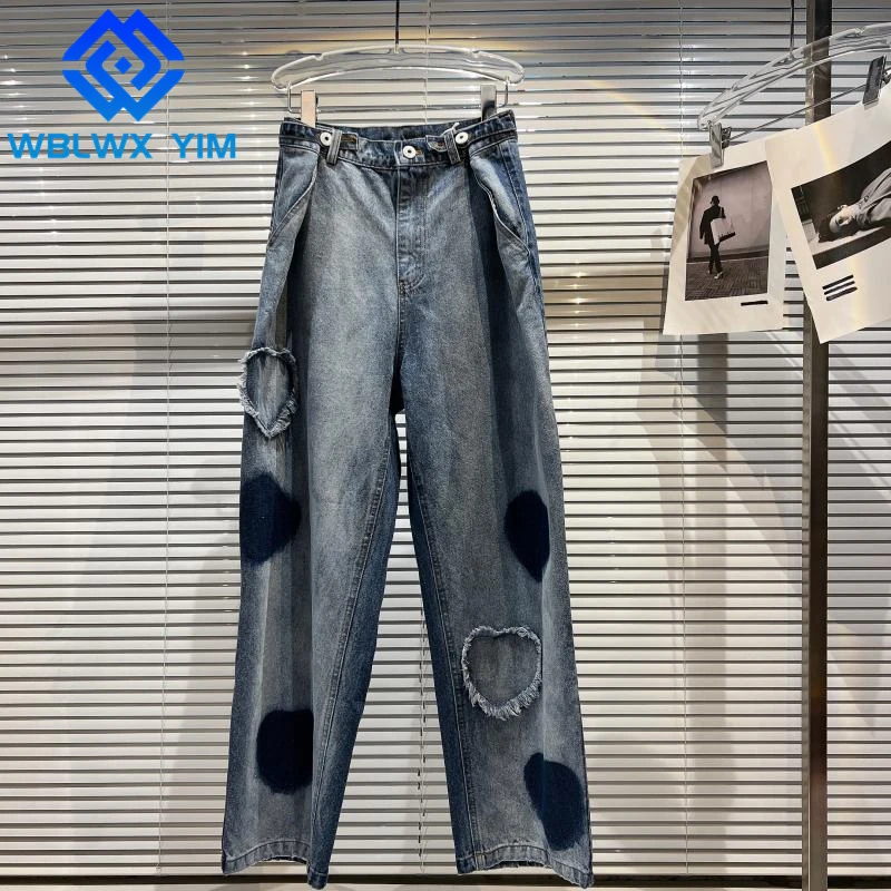 

High waist Jeans Women Tassel Washed Jeans Fashion Casual Blue Denim Wide Leg Pants Female Loose Straight Long Trouser 2022 New