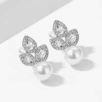 spring new fashion romantic jewelry for women white pearl zircon stud earrings wedding party accessories gifts