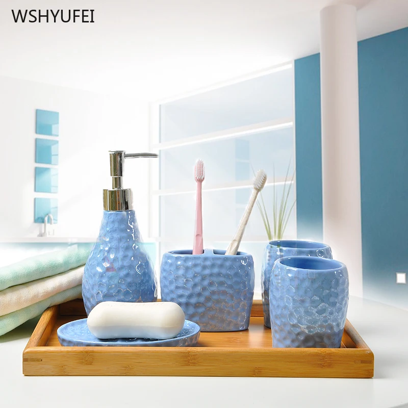 

Ceramic simple solid color bathroom accessories set washing tools mouthwash cup soap toothbrush holder household items