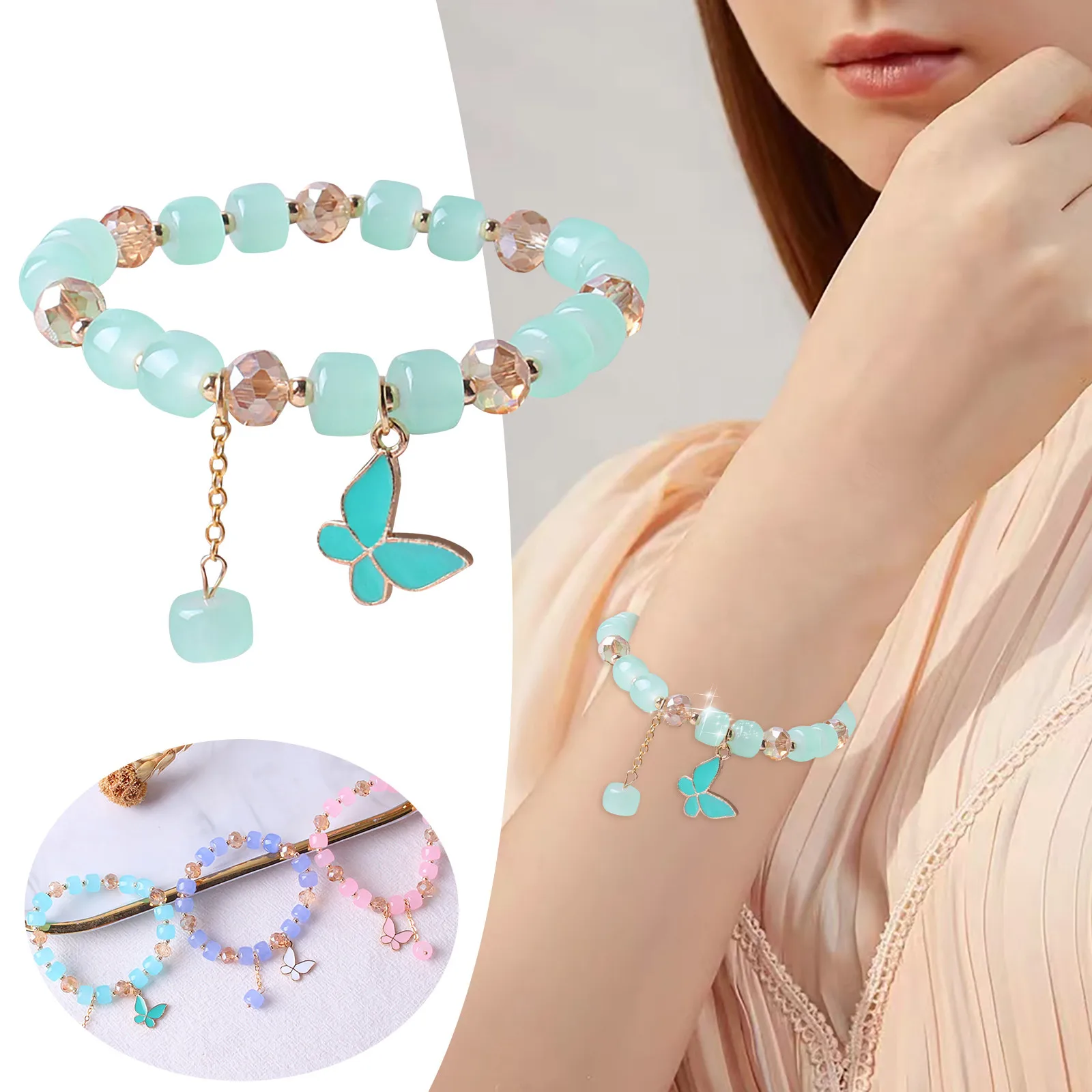 

Butterfly Crystal Bracelet Fashion Color Small Fresh Women's Bracelet Jewelry Silicone Watch
